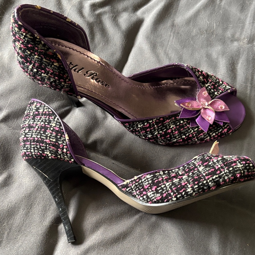 Wild Rose Purple and Black Tweed Heels
